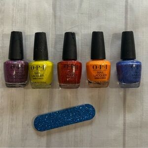 OPI Mini Nail Polish Bundle 5 Colors + Glitter Mini Nail File Manicure Set
